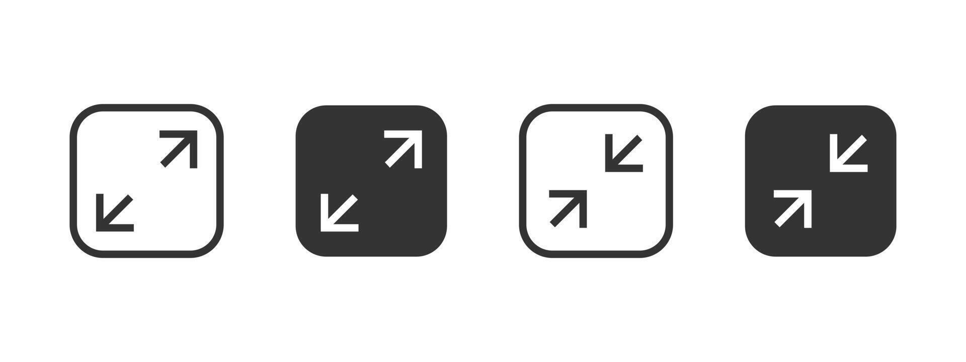 Expand icon. Diagonal arrows indicating fullscreen or minimize action button illustration. Resize or toggle screen view symbol. Windowed and fullscreen mode sign. Display adjustment pictogram. vector