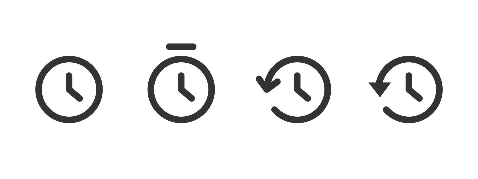 Clock icon. Time illustration. Schedule, deadline and reminders symbol. Can indicate history, past or future events sign. Useful for apps, archives, and time-related functions pictogram. vector