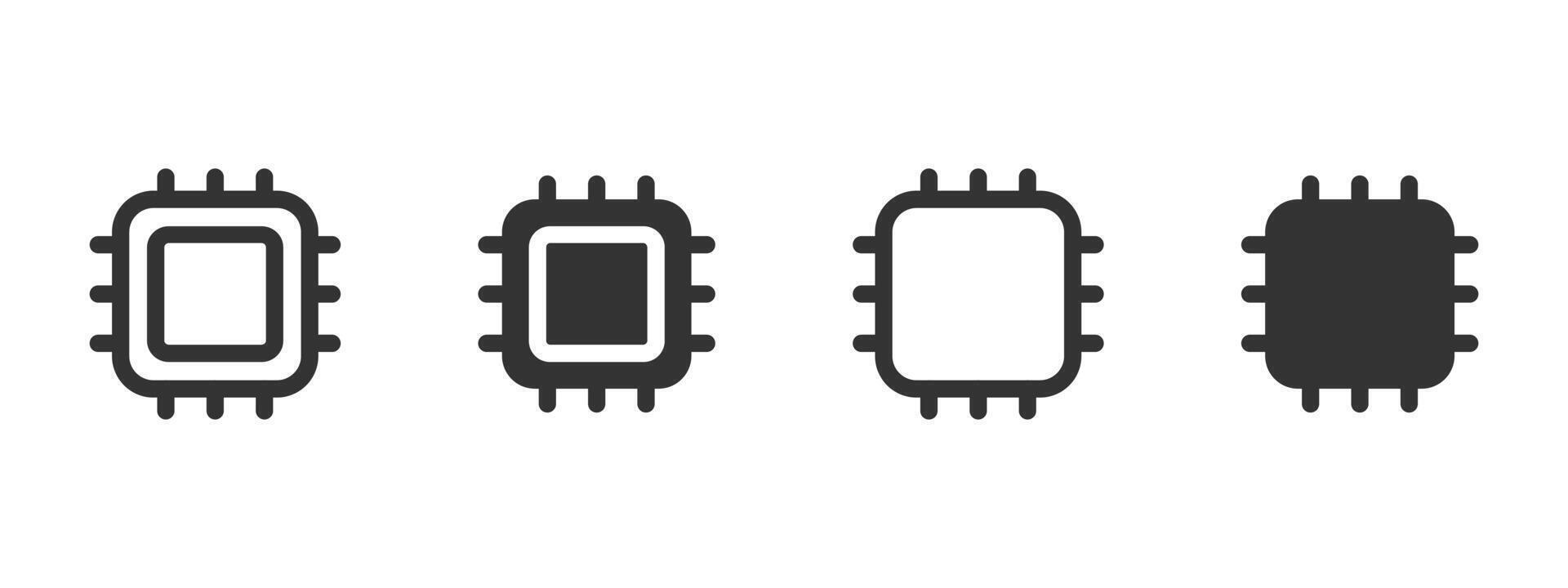 Processor icon. Microchip and CPU hardware illustration. Represents electronics, computing and digital technology system symbol. Useful for circuit, device and innovation sign. vector