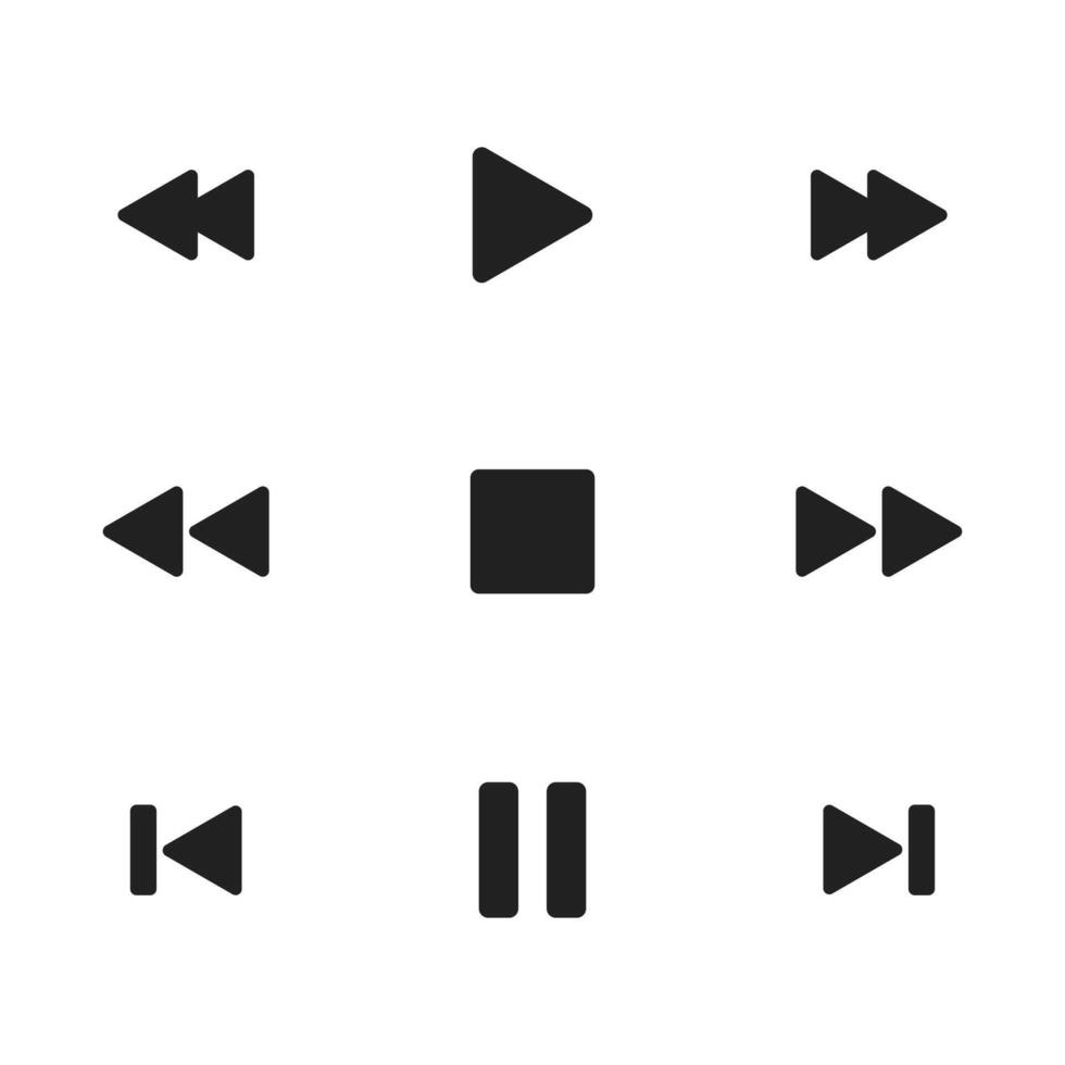 Play icon. Media control buttons including play, pause, stop, rewind and forward illustration. Universal music or navigation symbol. Interface playback control sign. Minimal UI pictogram. vector
