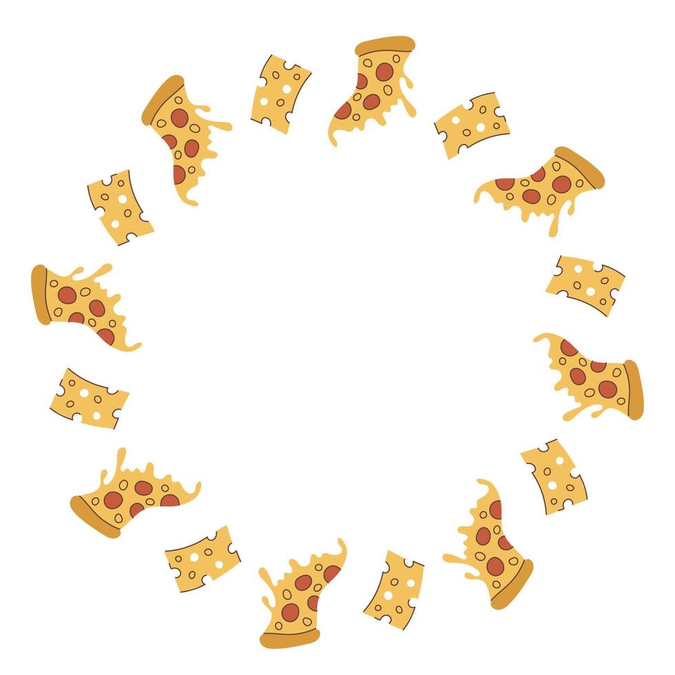 Pizza and Cheese Circle Frame vector