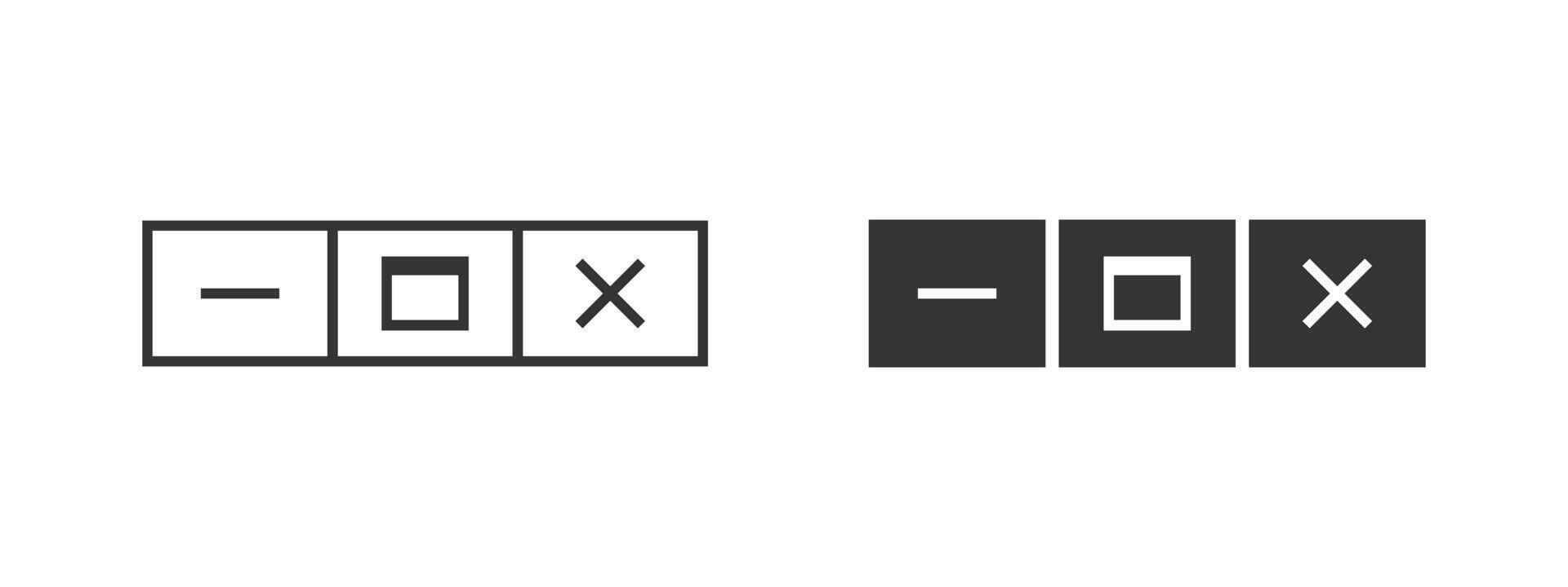 Window control icon. Minimize, maximize and close buttons illustration. Desktop interface navigation symbol. Software design and system window management sign. Application layout pictogram. vector