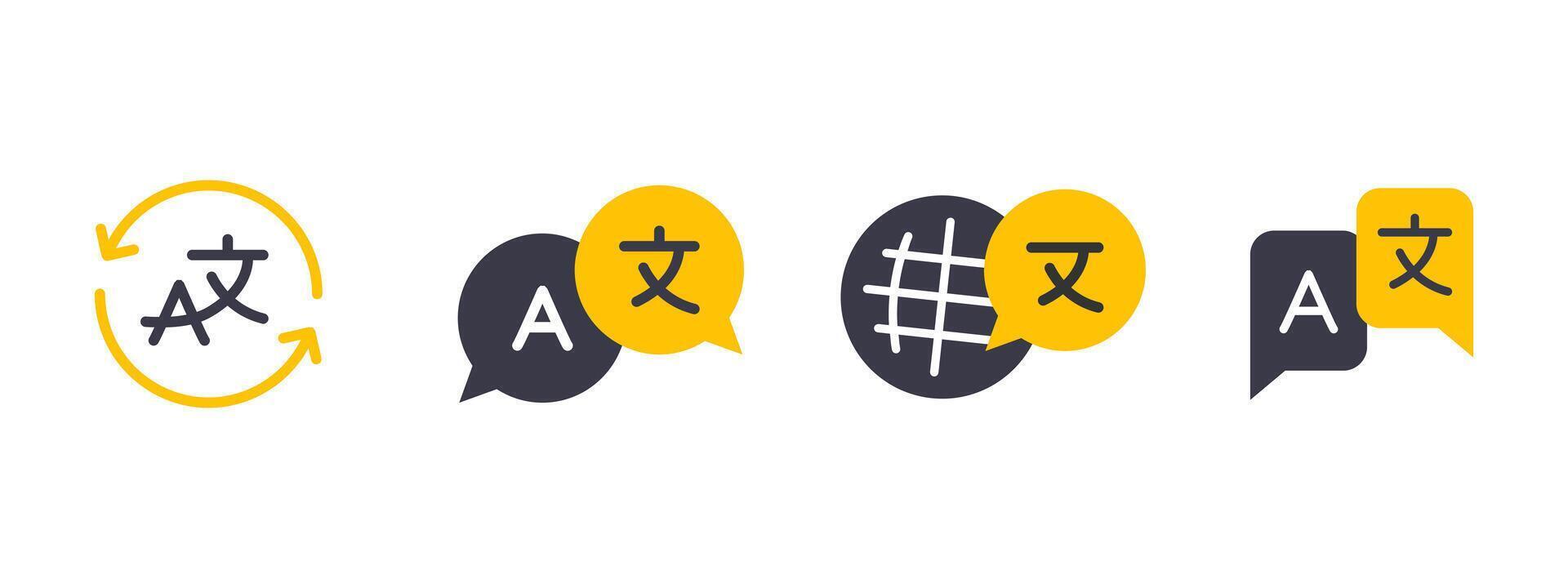 Translation letters and globe showing language change and localization illustration. Multilingual text settings symbol. International communication sign. vector