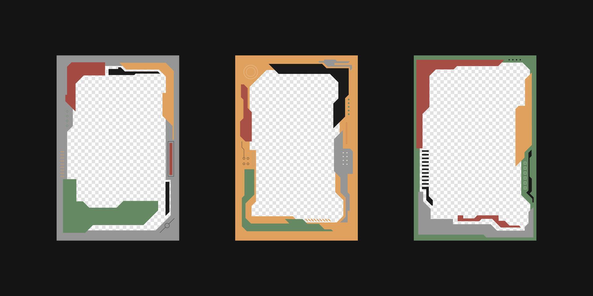 Collection of player frames template. Cyberpunk style. vector