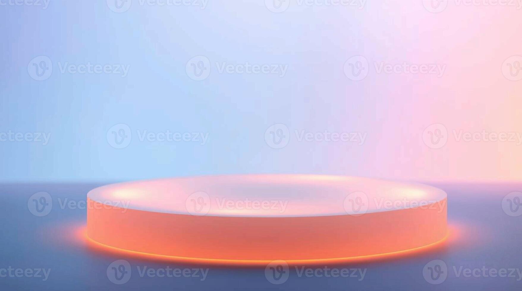Illuminated circular platform set against a soft gradient background of blue and pink hues photo