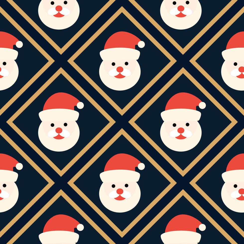 Christmas pattern design featuring Santa Claus face repeats. The pattern consists of Santa's faces with red hats set against a dark geometric background vector
