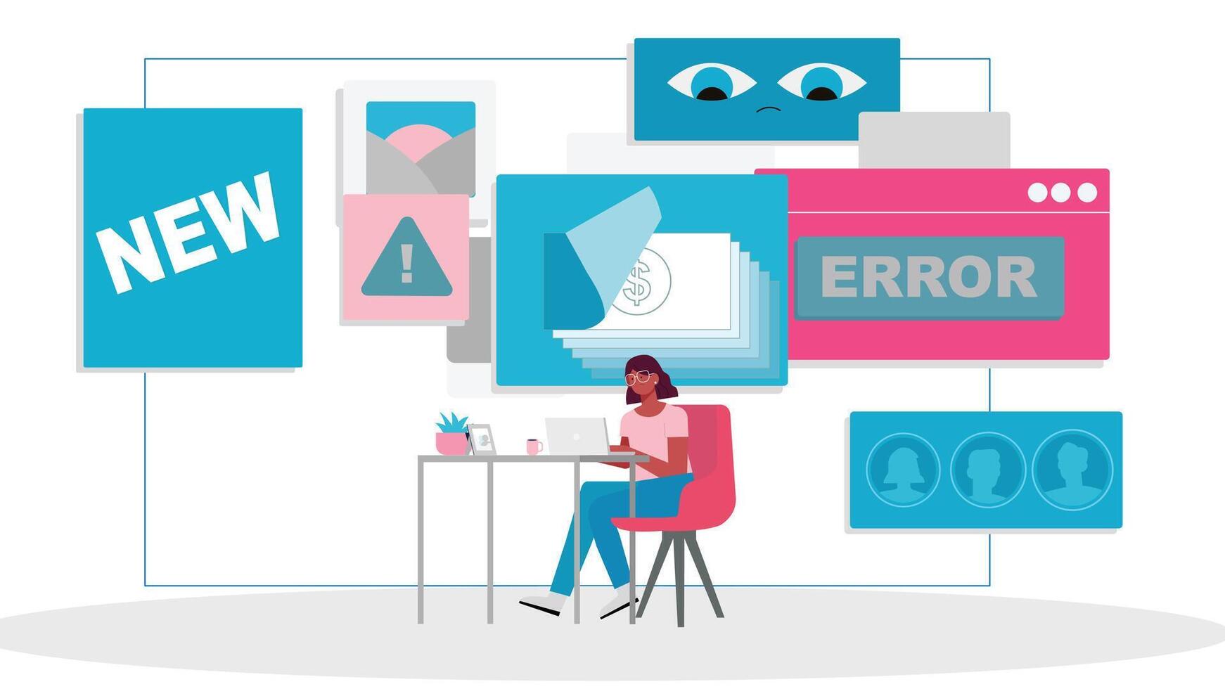 Person managing digital errors on a laptop vector