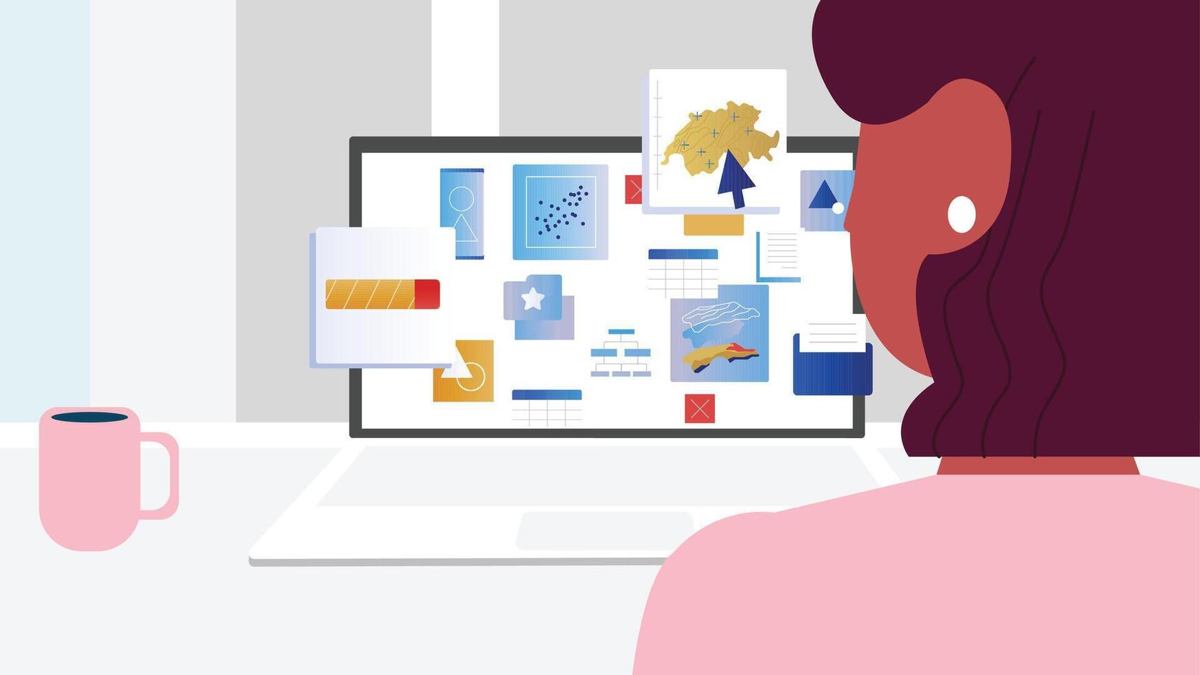 User analyzing data on a laptop vector