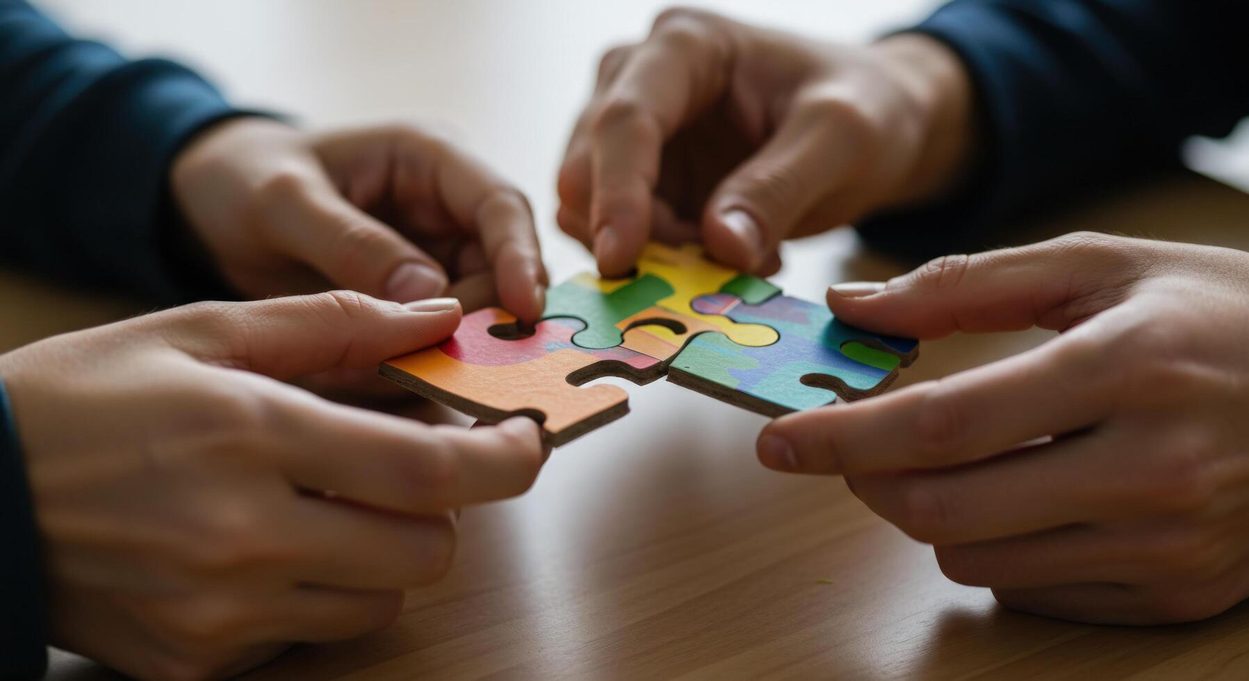 Completing a puzzle teamwork and problem solving concept photo