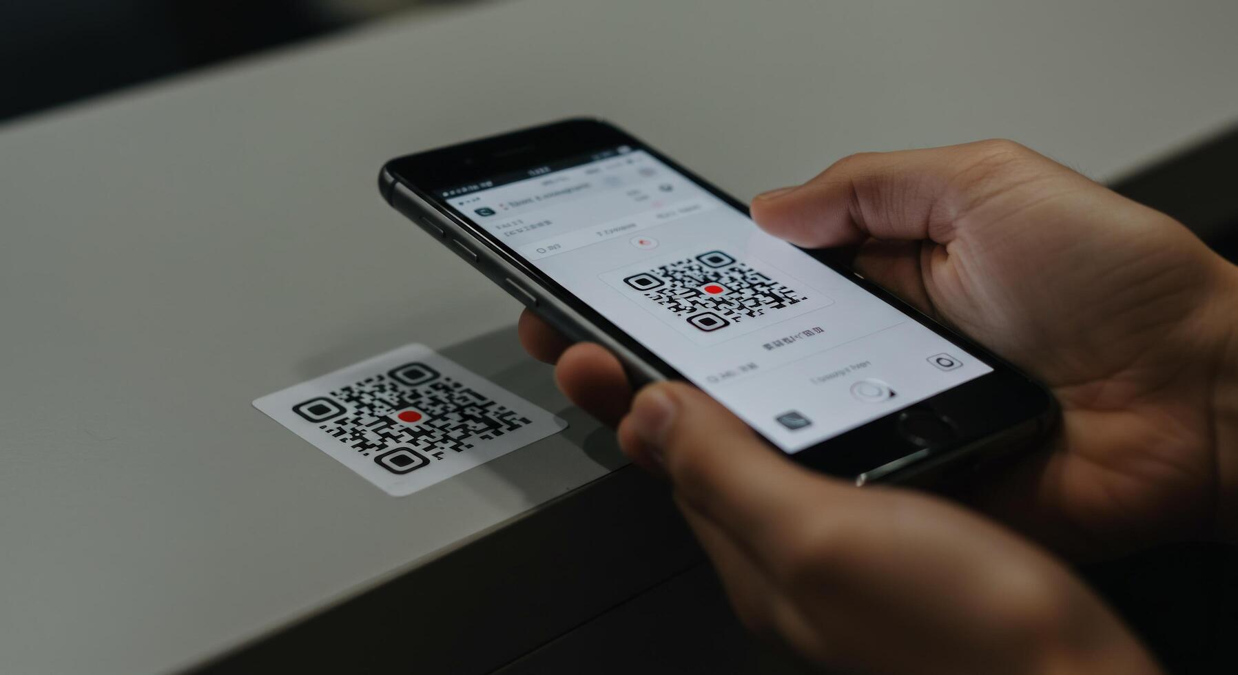 Scanning qr code with smartphone for digital information access photo