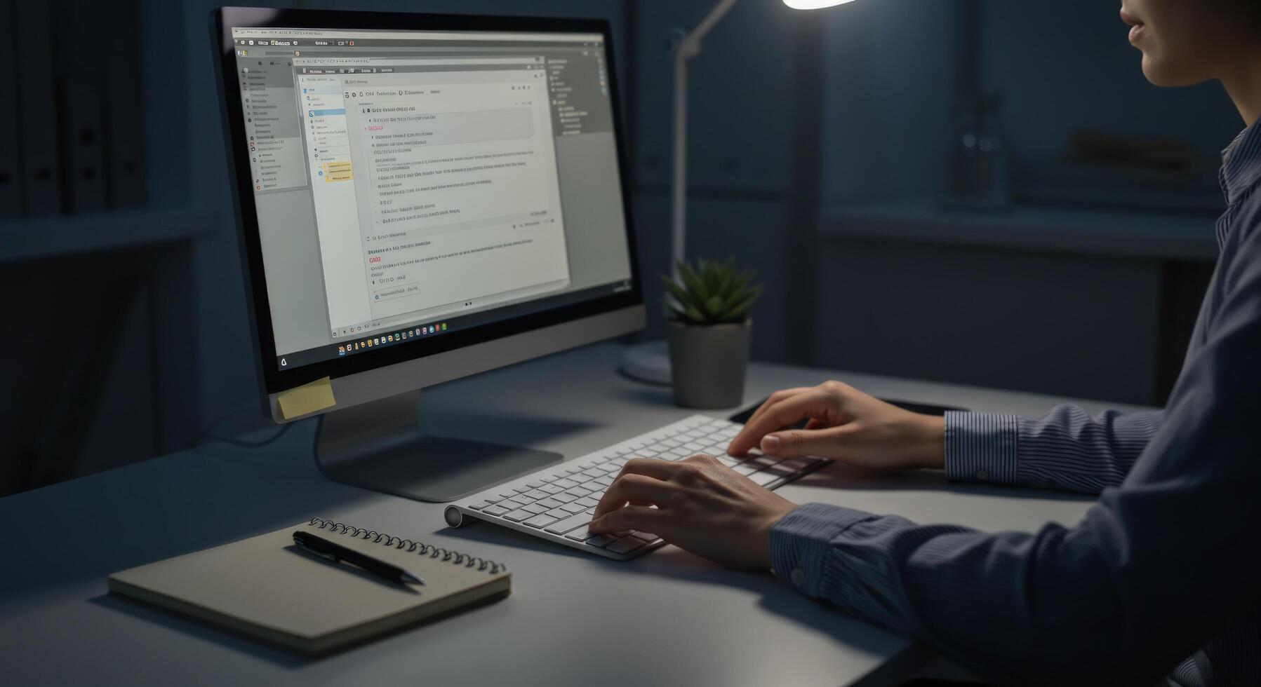 Person coding on computer at night programmer typing on keyboard photo