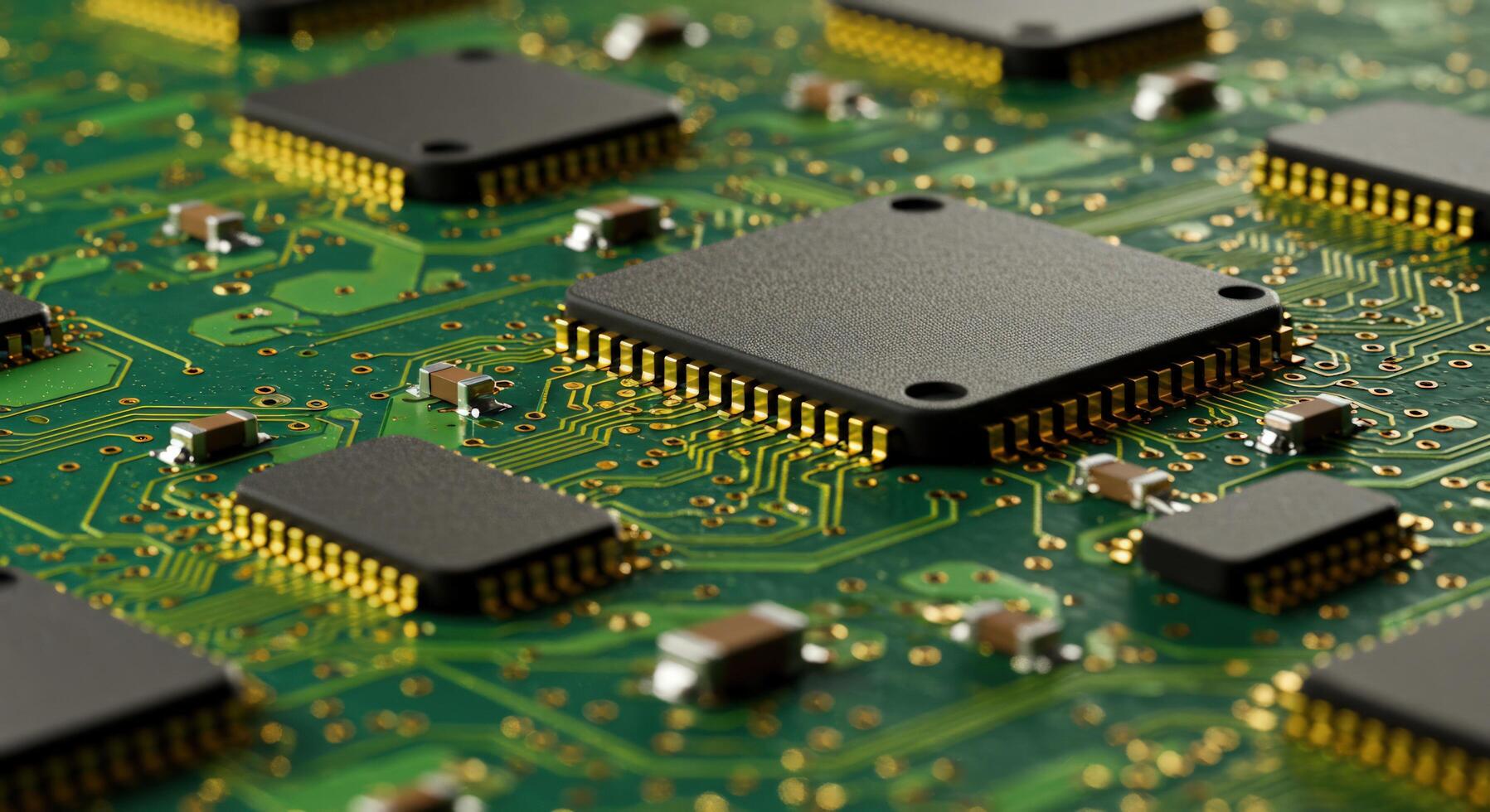 Computer microchip technology semiconductor circuit board close up photo