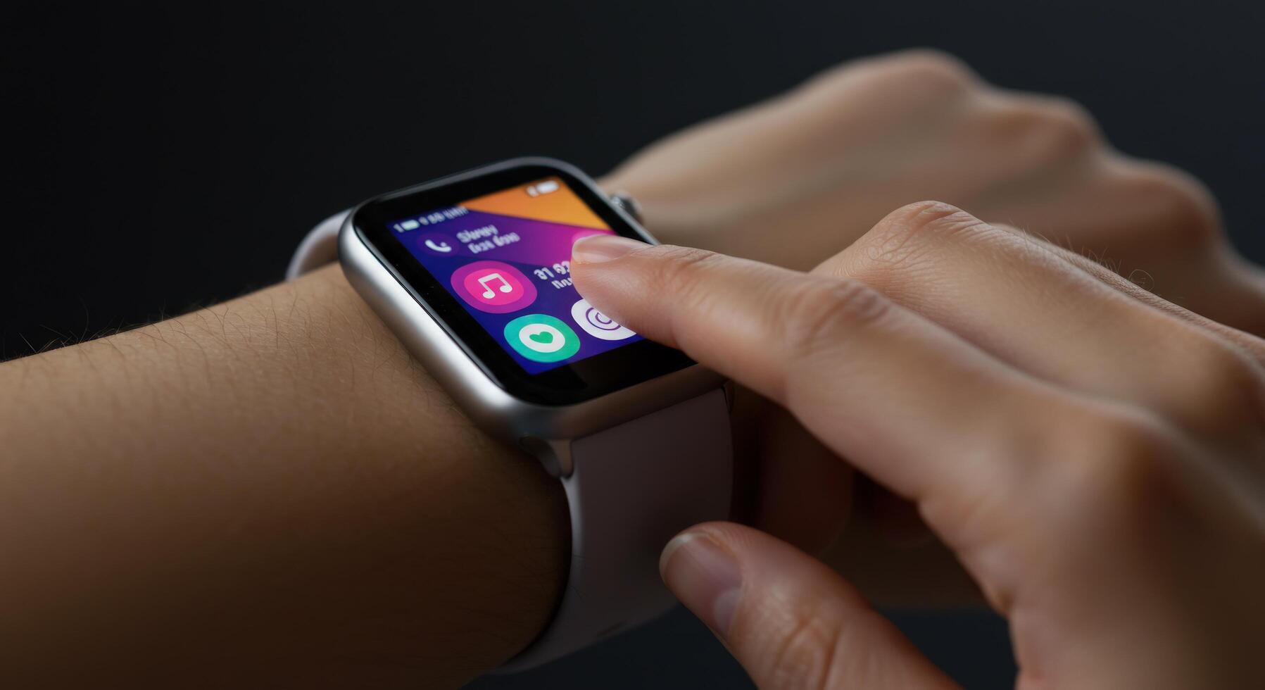 Person using smartwatch with colorful app icons on display photo