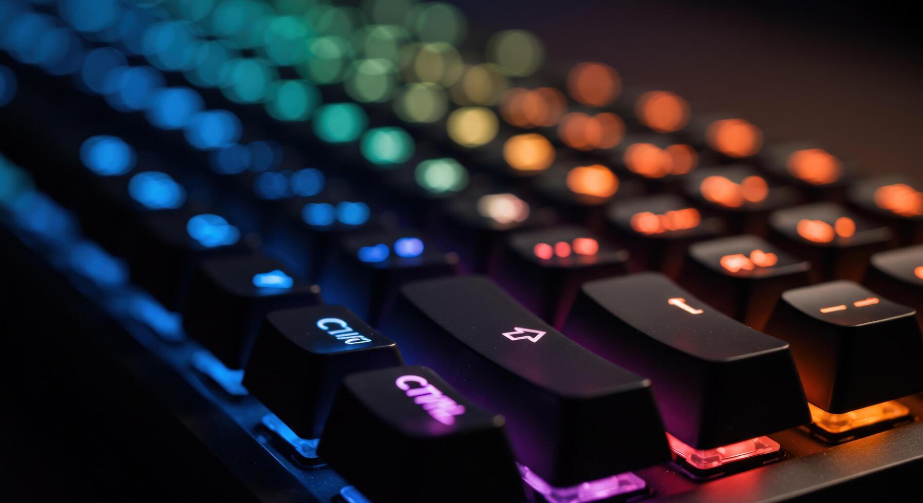 Illuminated computer keyboard close up technology and gaming concept photo