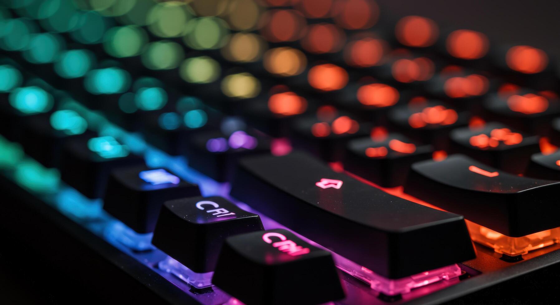 Illuminated computer keyboard close up with rainbow backlight photo