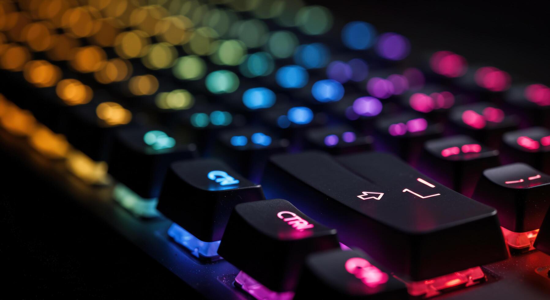 Illuminated computer keyboard with backlit keys and colorful lighting photo