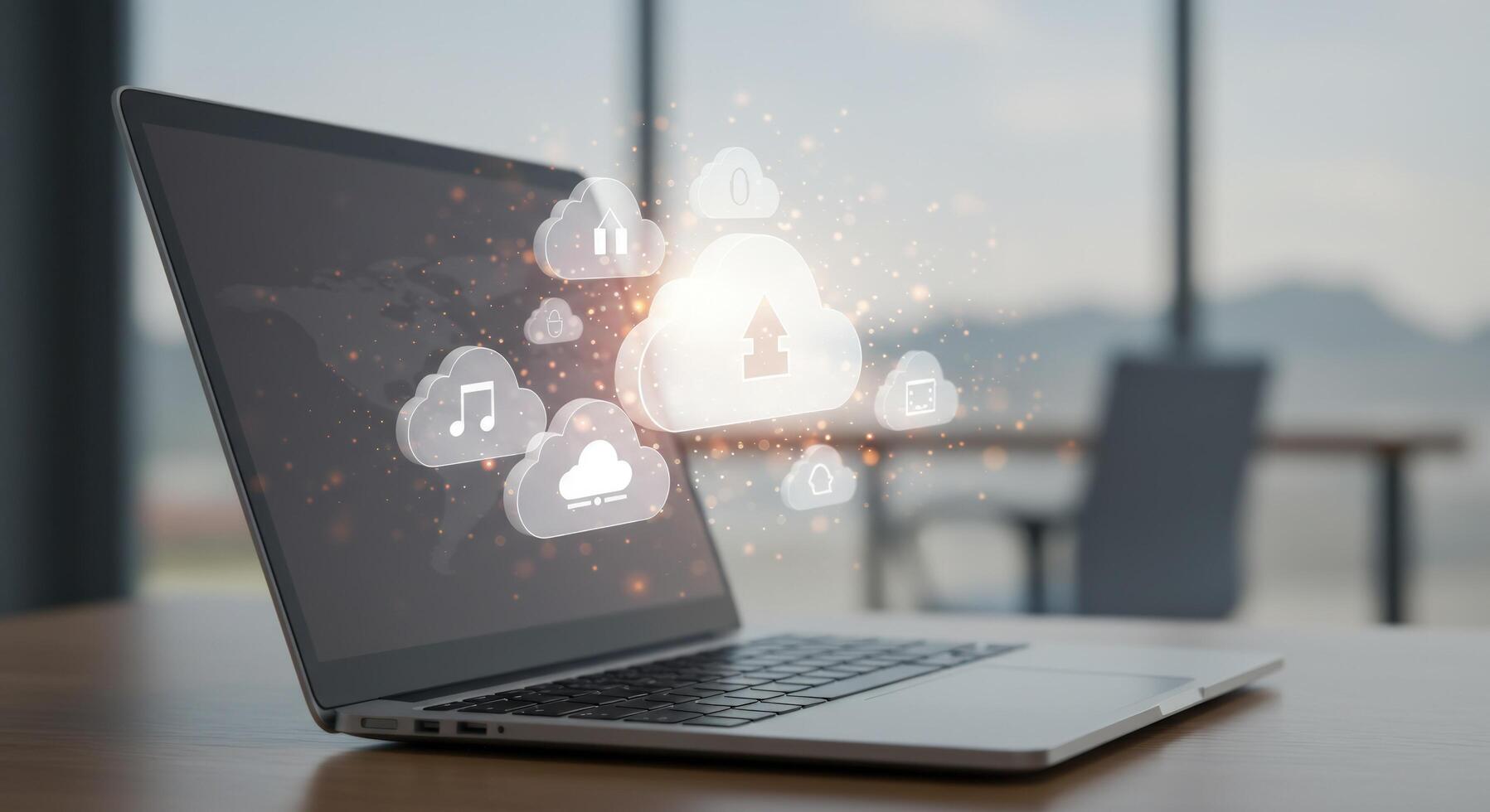 Laptop with cloud computing graphics for data storage and networking photo