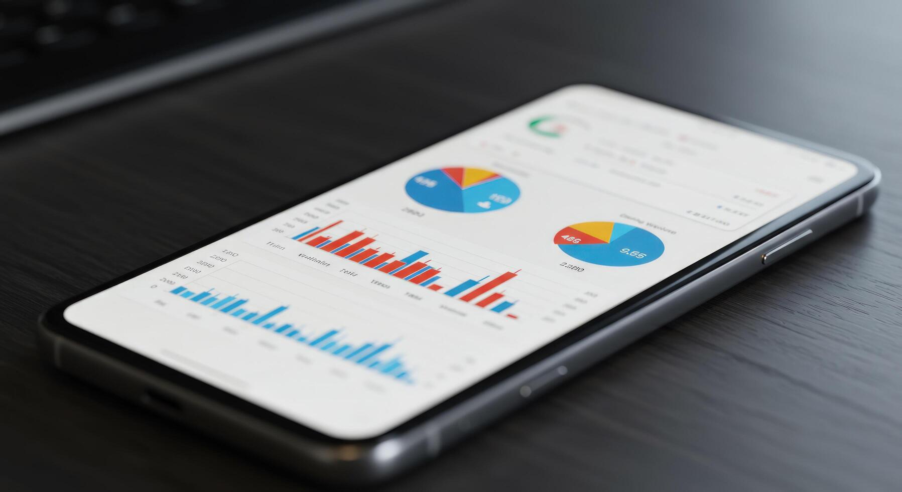 Mobile device displaying data analytics and financial charts photo