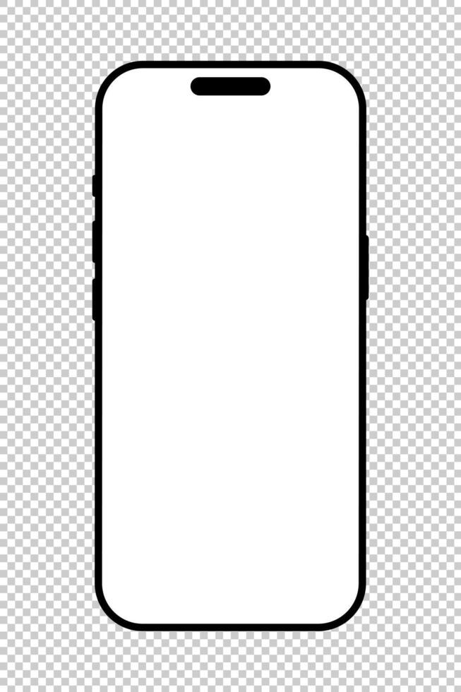 Smartphone with black frame. Gadget flat symbol. Device sample front view. Sign for website design, ui, mobile app. Mobile phone icon with white backdrop. Blank smart phone white screen template. vector