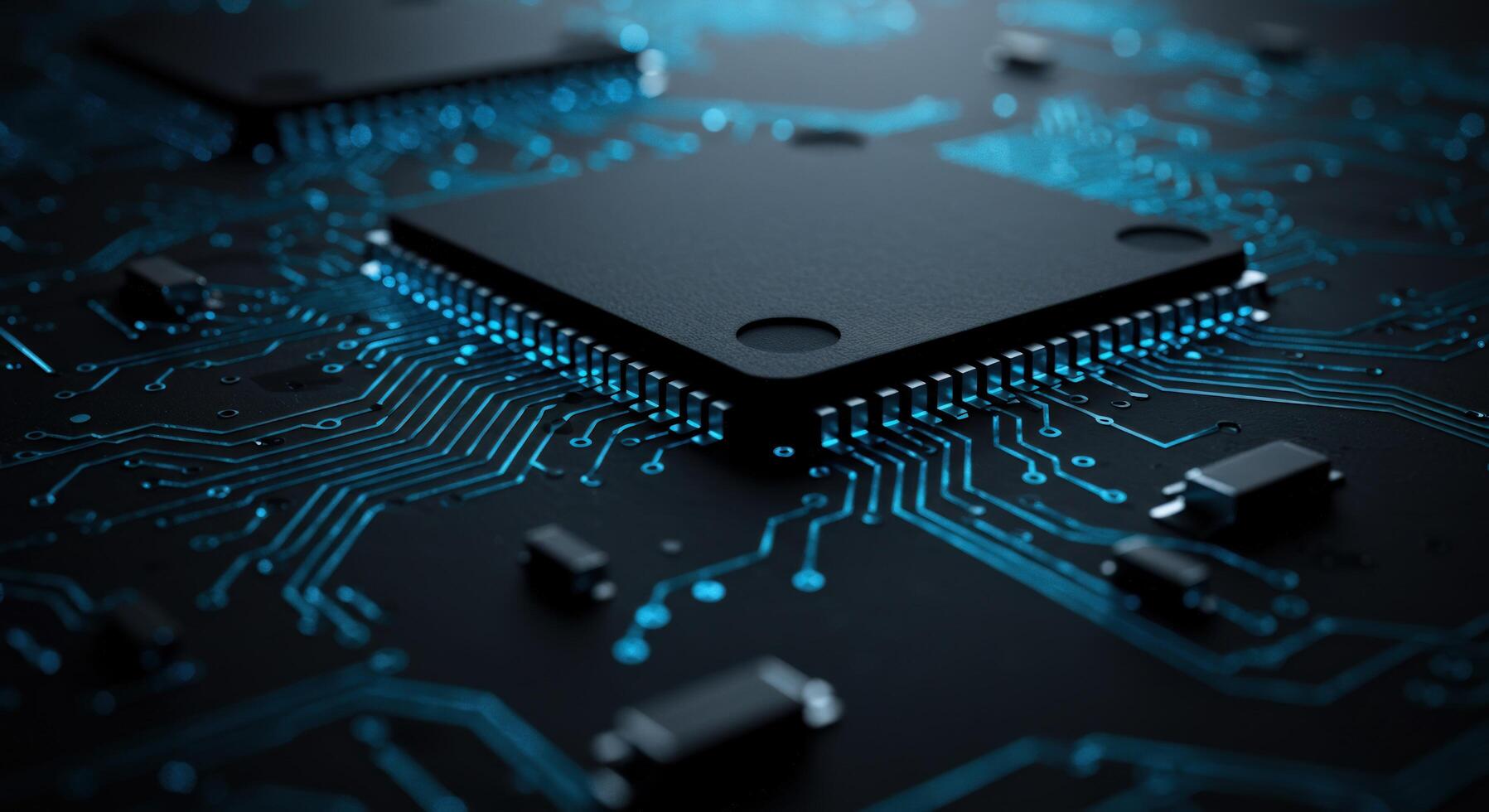 Computer microchip technology with interconnected network lines photo