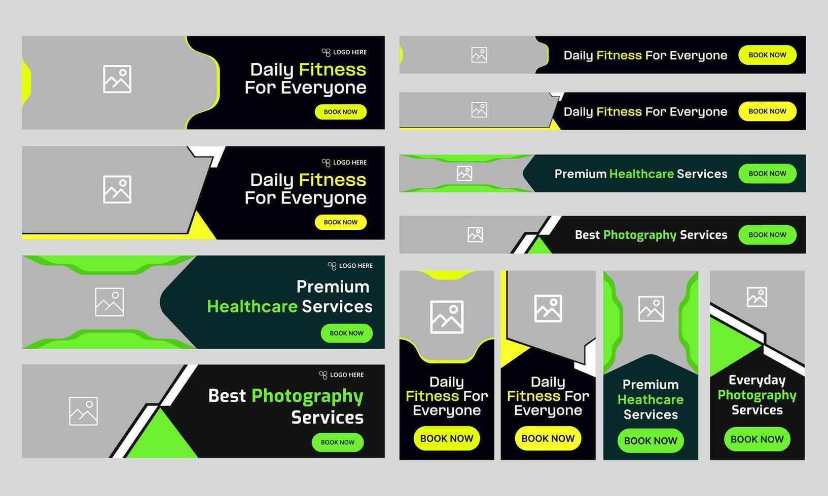 Multipurpose web set banner design for social media post, fully customizable bundle banner design, fitness, photography, healthcare bundle banner design, customizable eps 10 file format vector