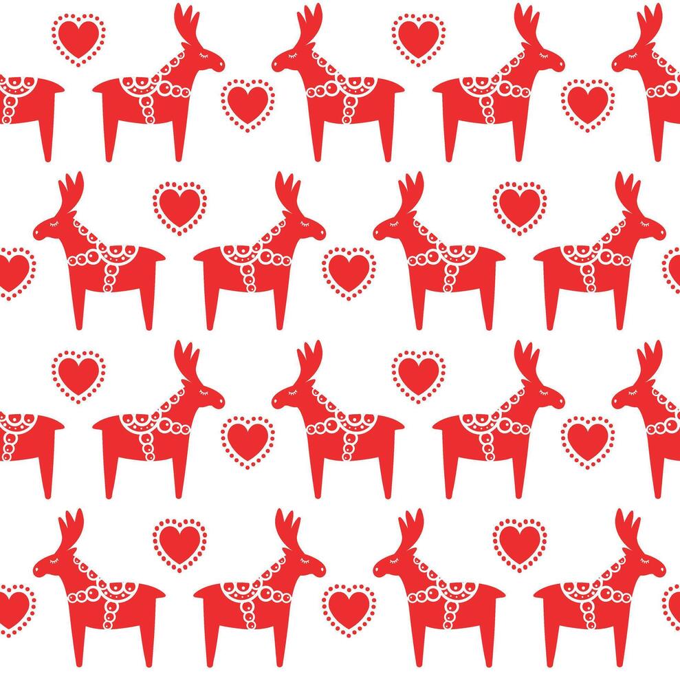Seamless pattern of flat Scandinavian Dala deer moose isolated on background vector