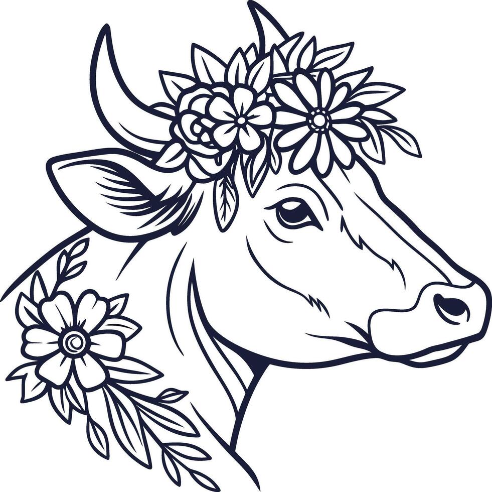 Cow Head Floral Outline 71071269 Vector Art at Vecteezy