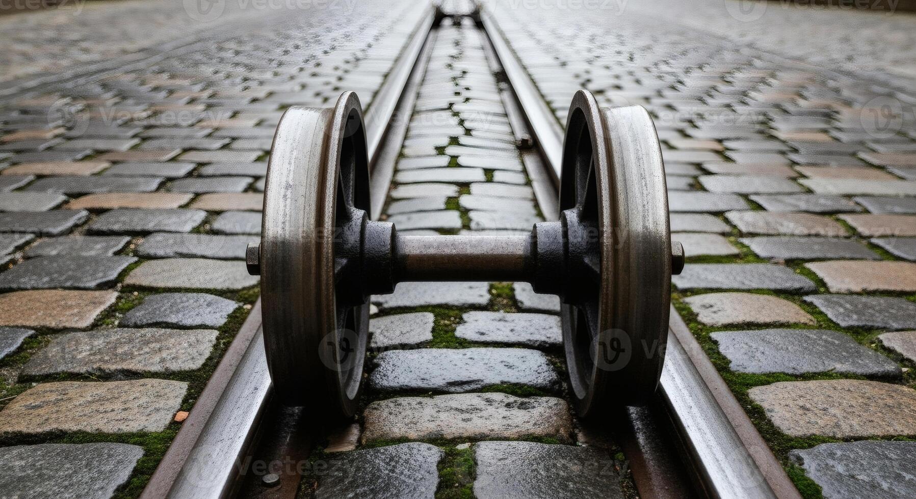 A nostalgic journey, capturing the essence of railway history on stone paths photo
