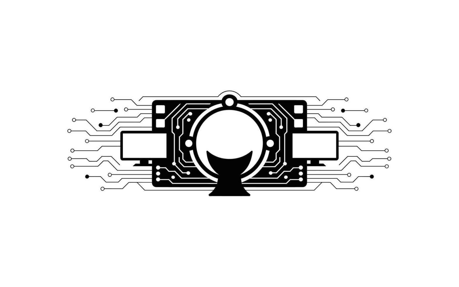 Cybersecurity Network with Computers, Circuit Boards, and Connection Points Modern Technology and Connectivity for Digital Security Designs and Technological Advancements in Cyber Space vector