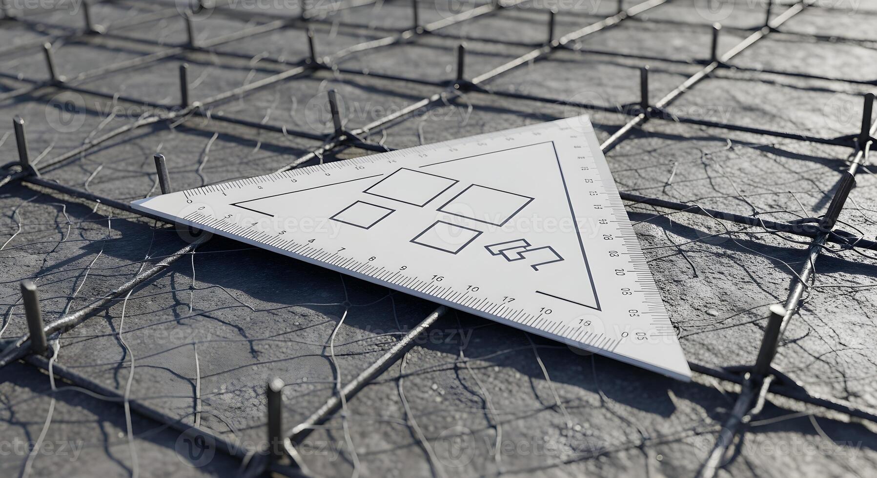 Triangular scale and set squares within slope stabilization grid. Emphasizes textures, crisp edges, and clean composition. photo