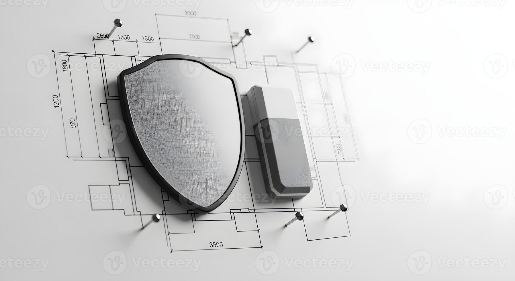 Eraser shield and soft eraser on pin board, with layout pinsing photo