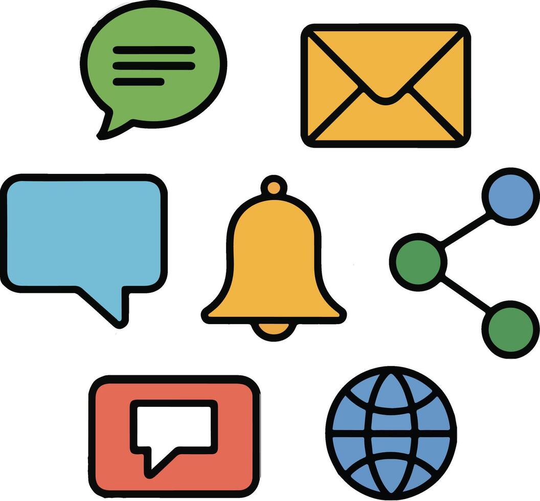 Communication and social network icons set for web design and digital use vector