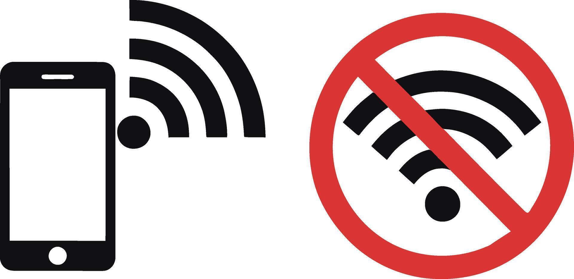 Smartphone with wifi signal and no wifi signal symbol vector