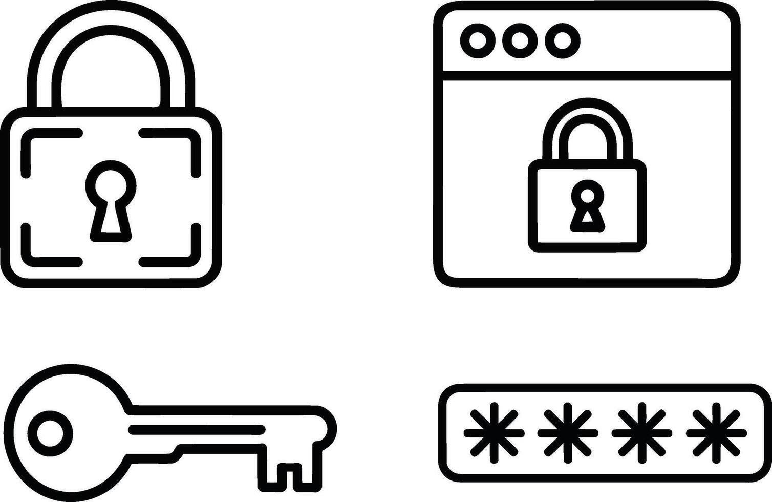 Security icons padlock key password and login window vector