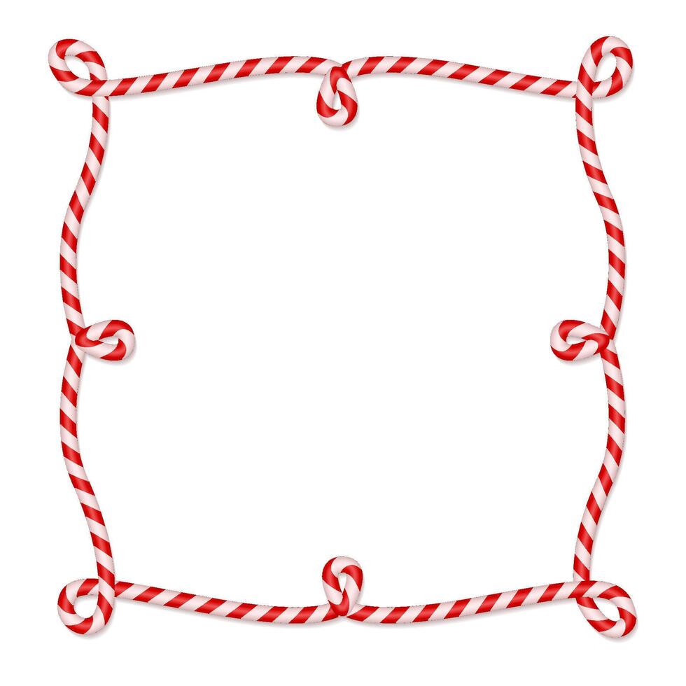 Christmas 3d candy cane square frame with loops in red and white stripes. Xmas border with striped candy lollipop pattern. Blank christmas and new year template. illustration isolated vector