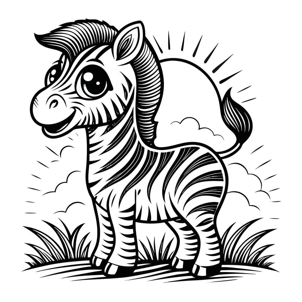 Cartoon zebra in field vector