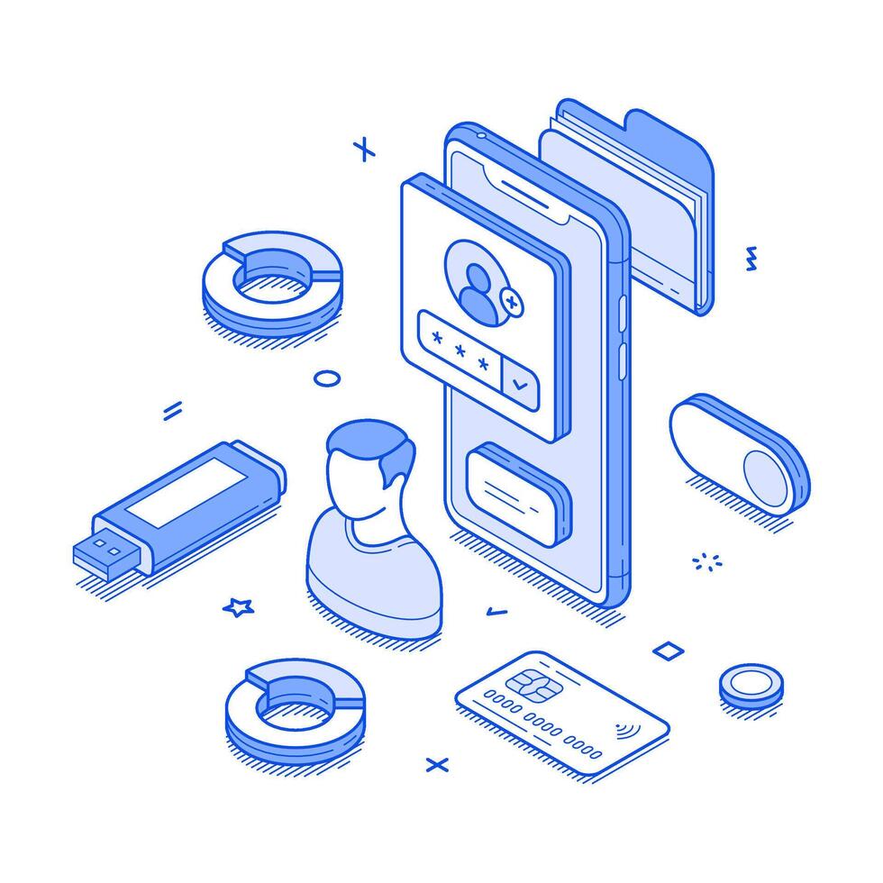 Personal account user data online banking smartphone app isometric illustration vector
