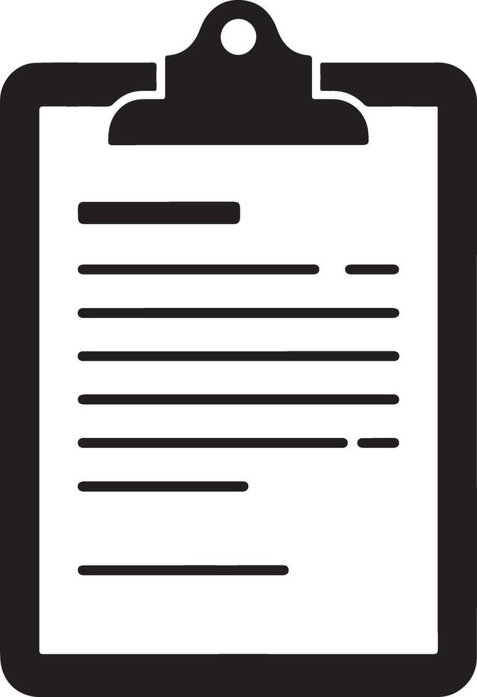 Clipboard with document and lines representing text isolated on white background silhouette vector