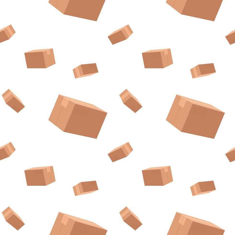 Pattern of scattered cardboard boxes on a white background vector