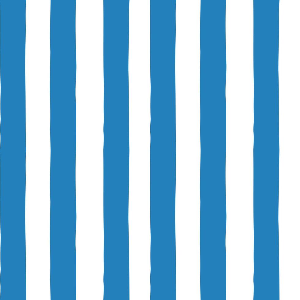 Hand drawn seamless pattern with vertical blue and white stripes in irregular design. Concept of textile, nautical style and simple decorative background vector