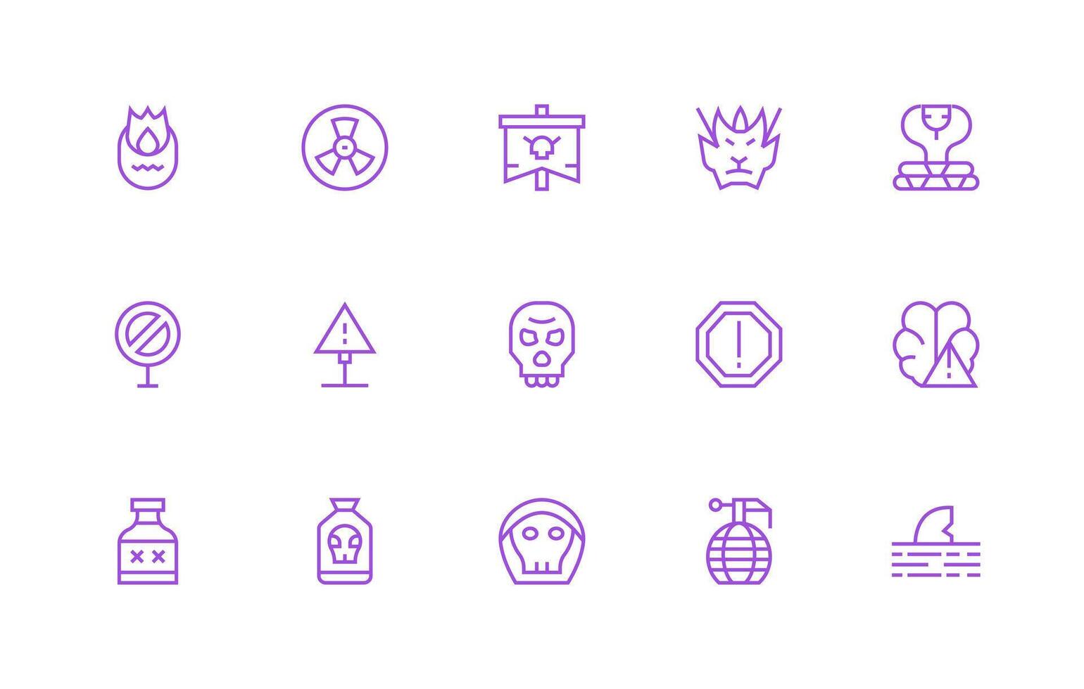 Danger Sign Design Icons featuring 15 in Regular Line Style Simple Icons for Interface and Wireframes vector