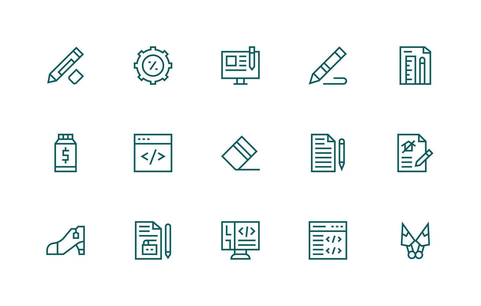 Markup including 15 Regular Line Illustrations Essential Icon Set for Teams vector