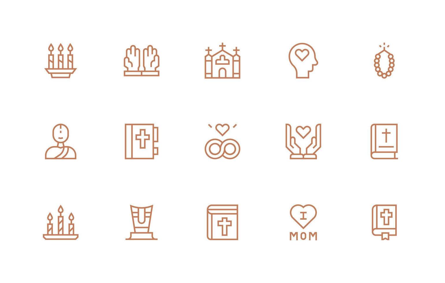 Devotion Icon Set with 15 Regular Line Graphics Style Icon Set vector