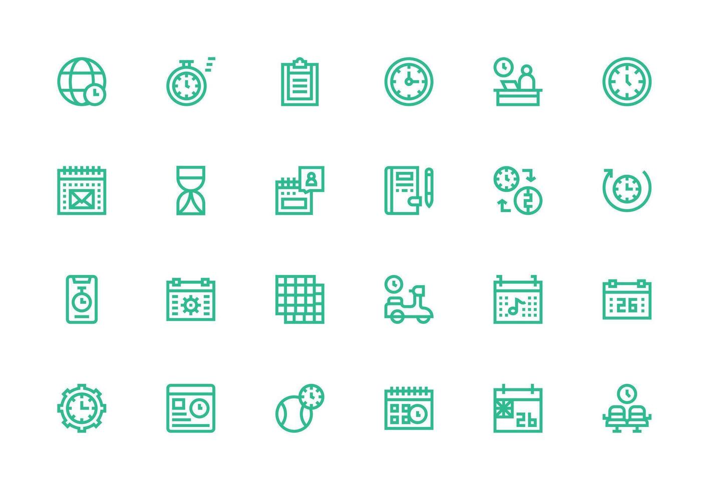 Schedule Icon Set with 24 Thick Line Line Graphics Web and App Icon Pack Collection vector
