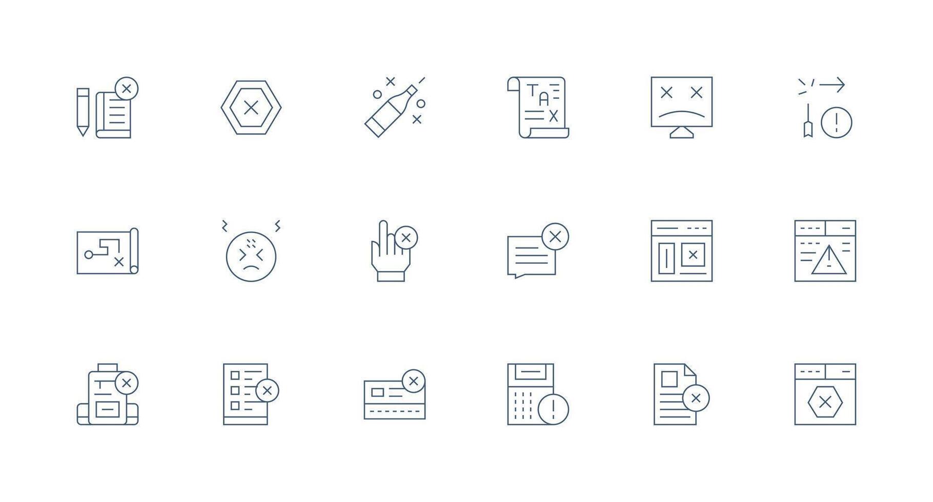 Incorrect Set with 18 Minimal Line Icons Style Icon Set vector