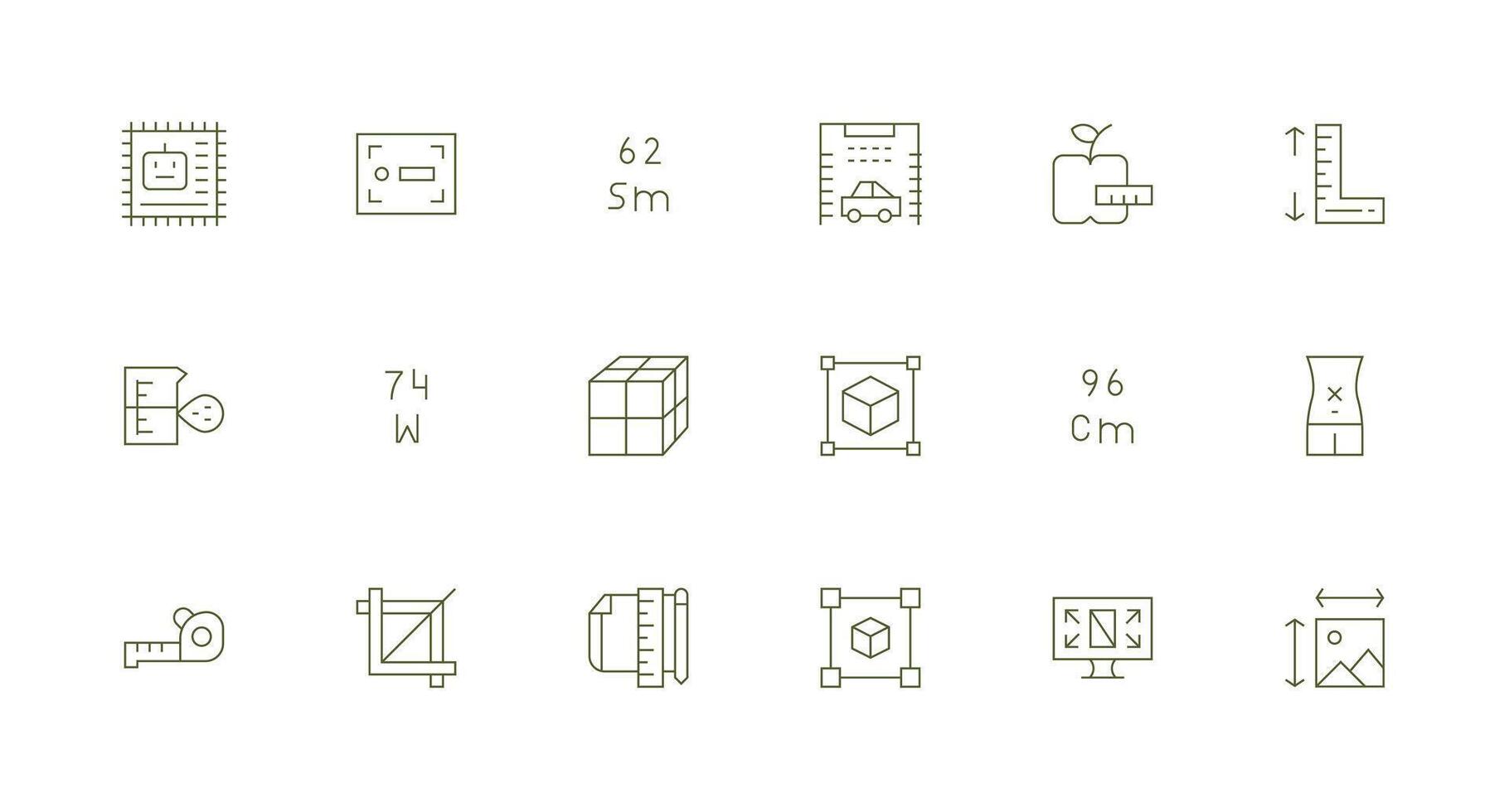 Dimensions Icon Collection with 18 Minimal Line Designs Theme-Based Icon Pack vector