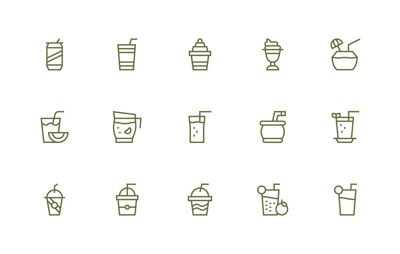 Cold Drink featuring 15 Icons in Regular Line Design Optimized Icon Pack for Digital Products vector