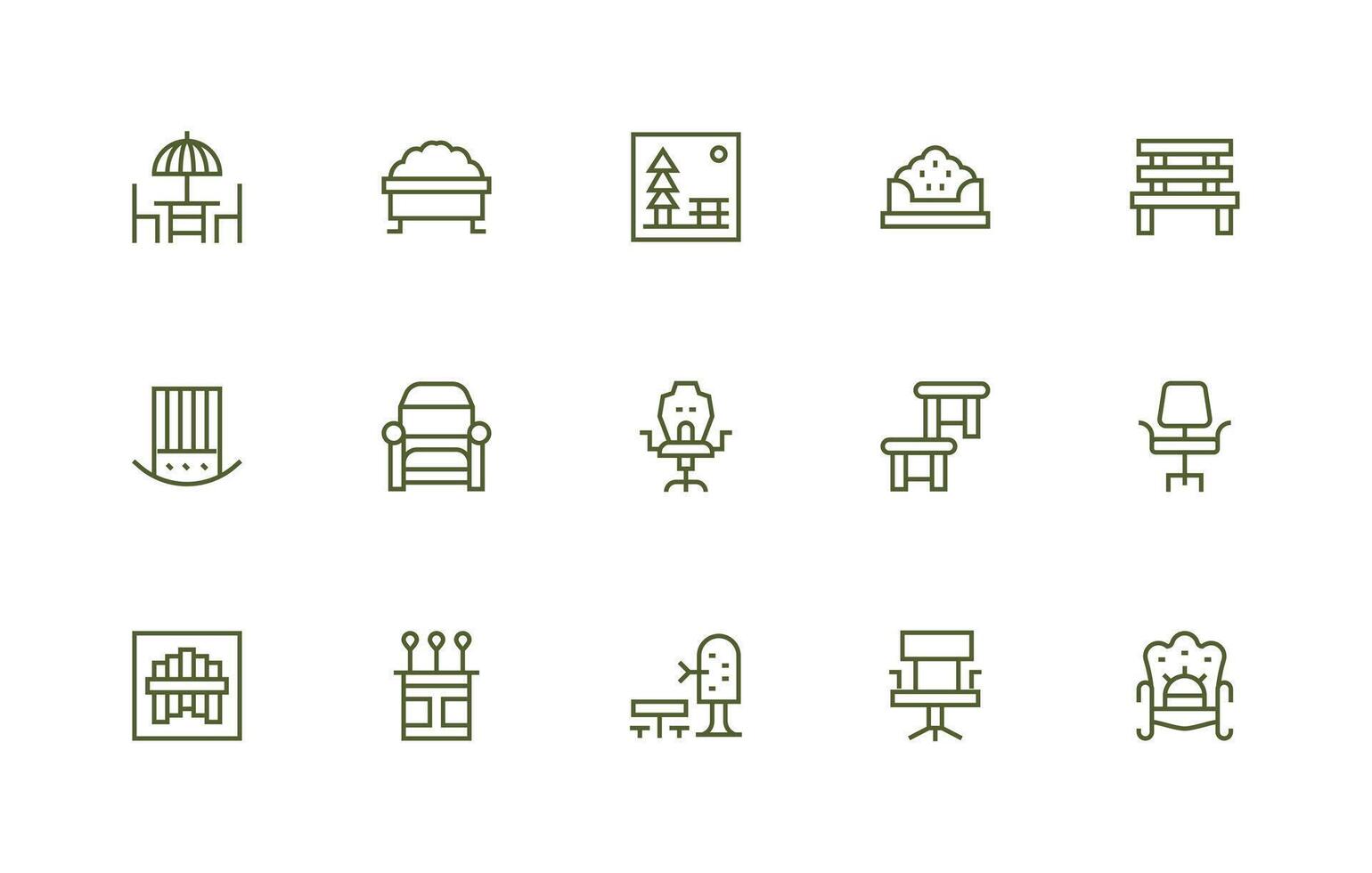 15 Regular Line Style Icons from Seating Collection Clear and Concise Icon Set Collection vector