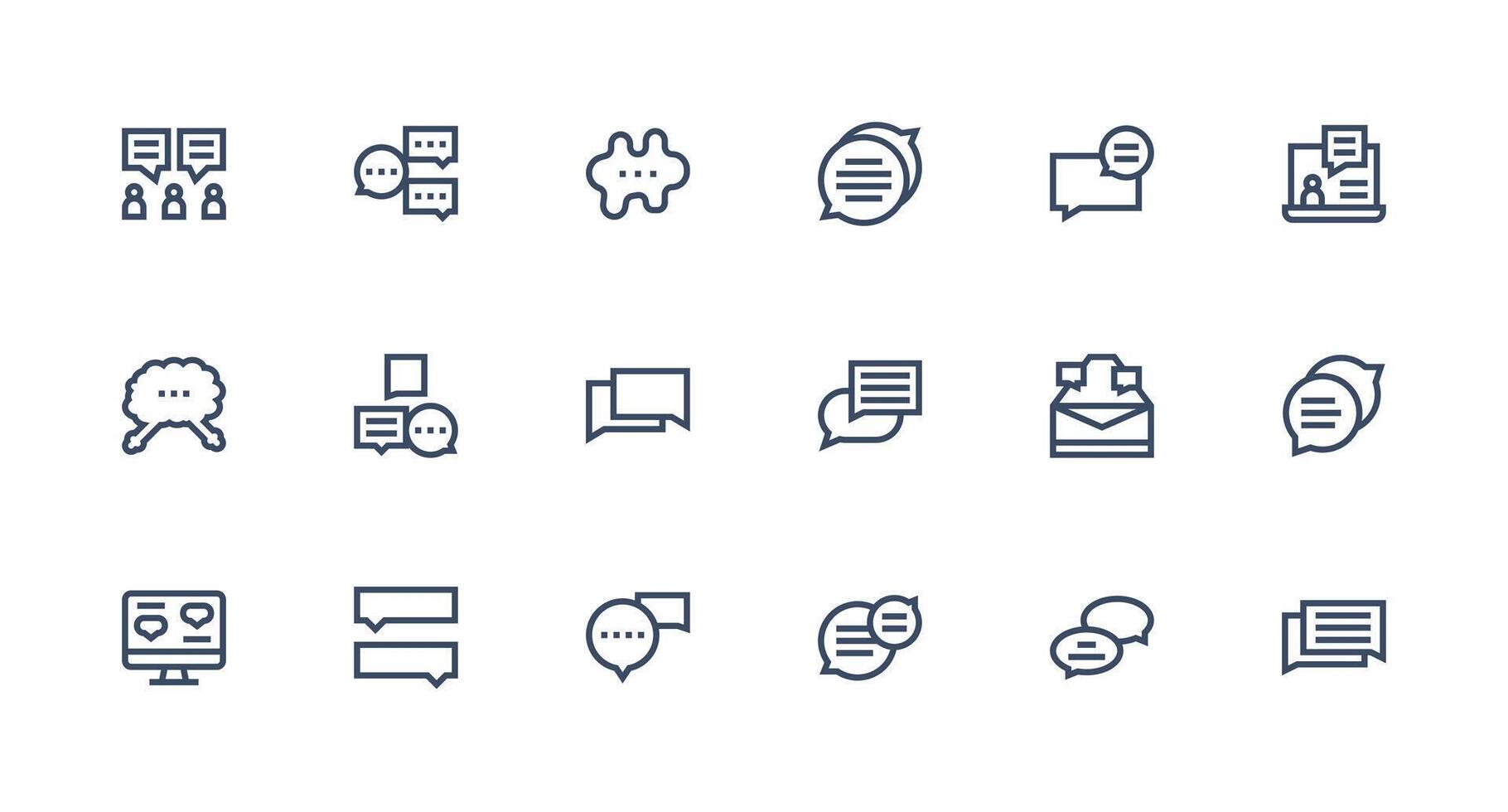 Comment Section Icon Set with 18 Strong Stroke Line Graphics Multi-Style Icons for Creative Projects vector
