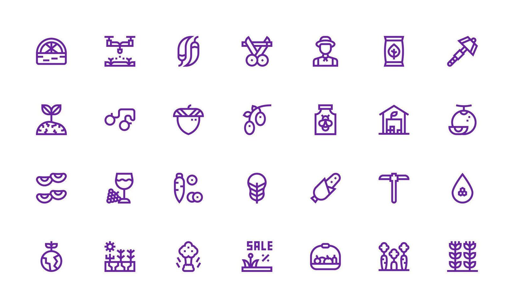 Harvest Visual Pack containing 28 Bold Line Icons Balanced Icon Set for Functional Design vector
